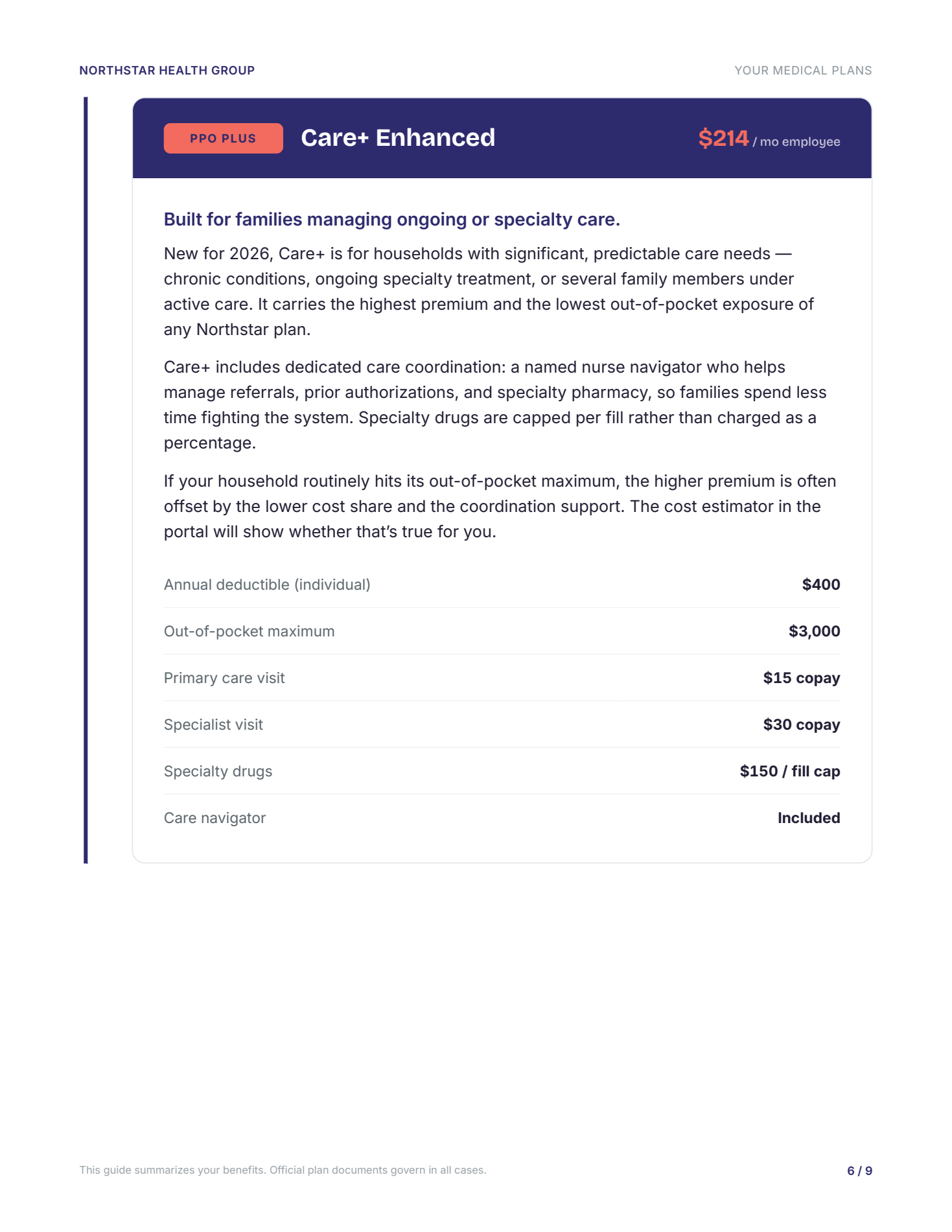 A generated plan page in a different brand